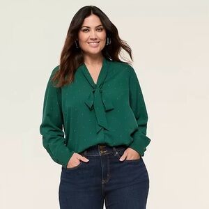NWT Lane Bryant Dew Drop Tie Neck Blouse